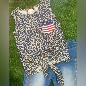 BRAND NEW WITH TAGS Girls Leopard Patriotic Pocket Tie Tank